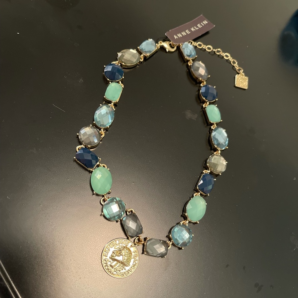 Anne Klein Greek charm and gemstone necklace, NWT